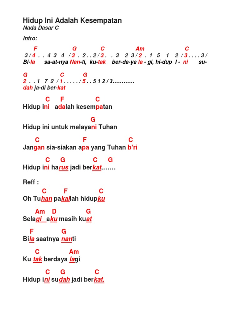 Detail Kunci Gitar Hidup Ini Adalah Kesempatan Nomer 6