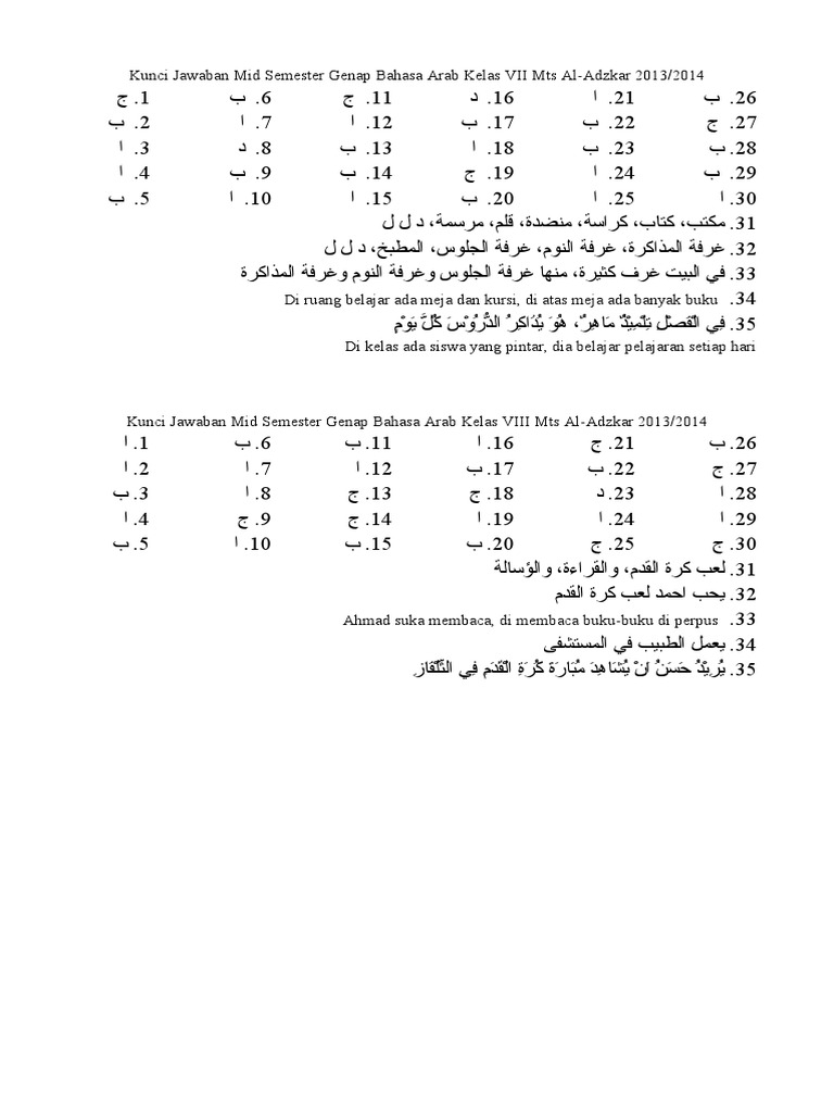 Detail Kunci Jawaban Buku Bahasa Arab Kelas 6 Kurikulum 2013 Nomer 30