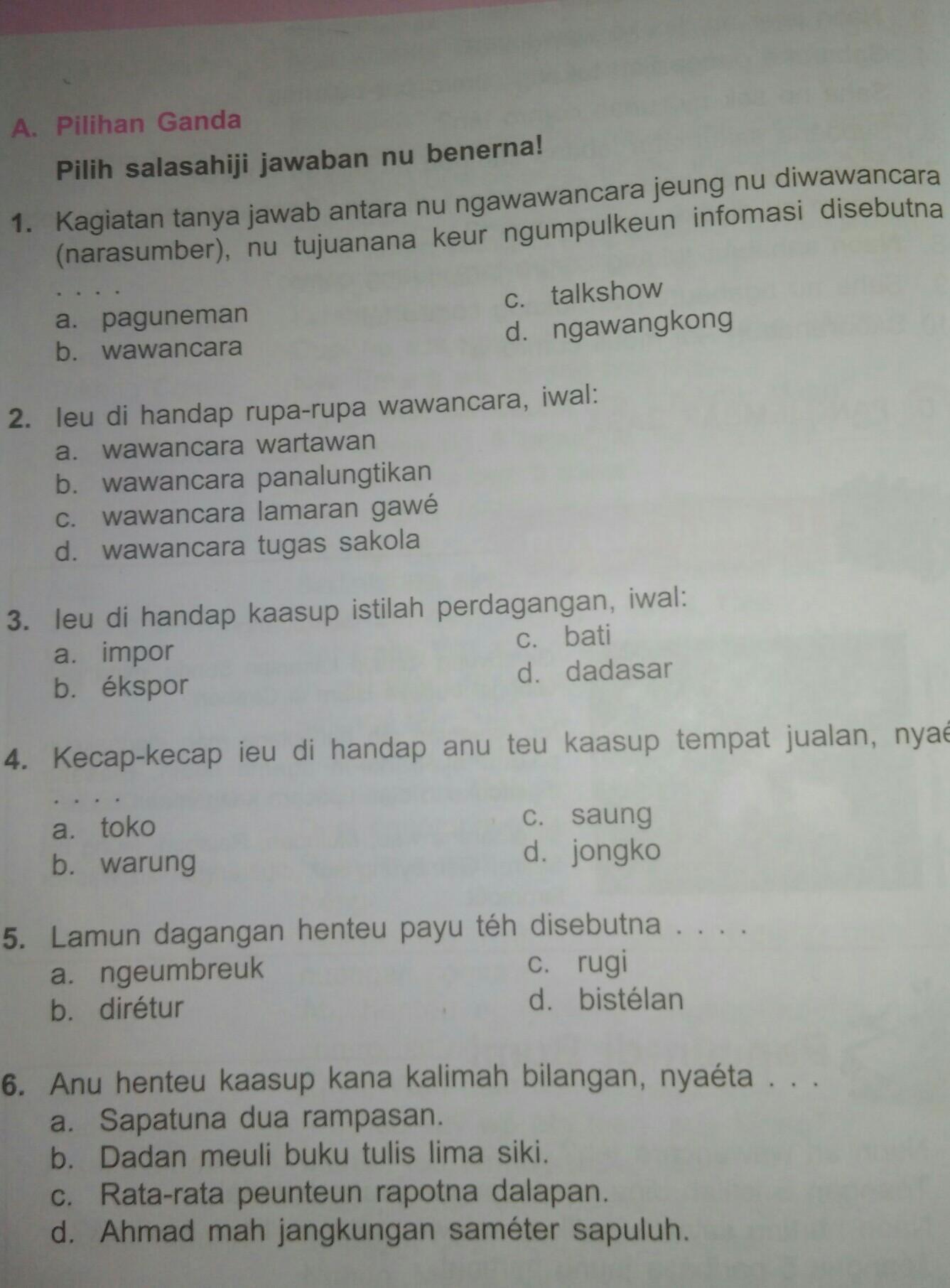 Detail Kunci Jawaban Buku Bahasa Sunda Kelas 6 Nomer 27