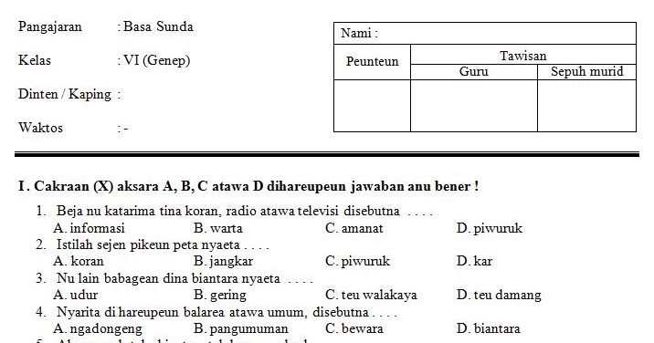 Detail Kunci Jawaban Buku Bahasa Sunda Kelas 6 Nomer 50