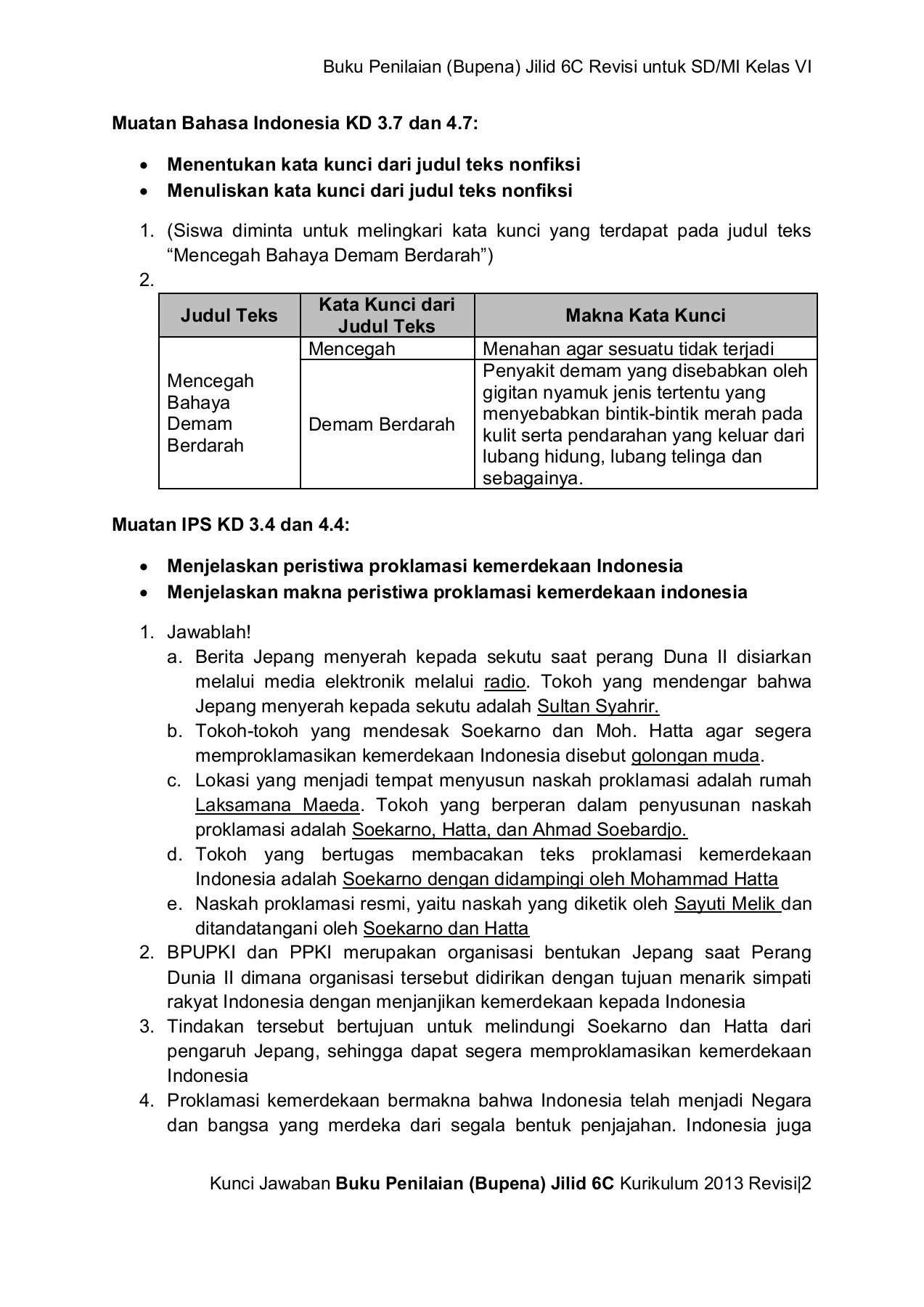 Detail Kunci Jawaban Buku Bupena Kelas 6a Nomer 47