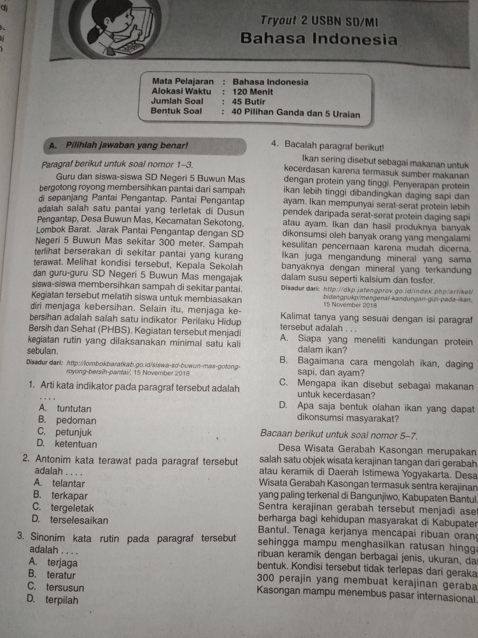 Detail Kunci Jawaban Buku Detik Detik Kelas 6 2020 Bahasa Indonesia Nomer 1