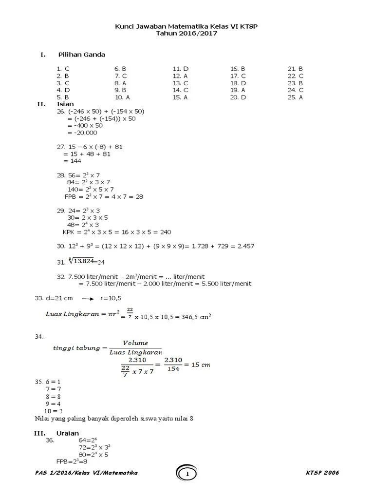 Detail Kunci Jawaban Buku Lks Matematika Kelas 6 Kurikulum 2013 Nomer 12