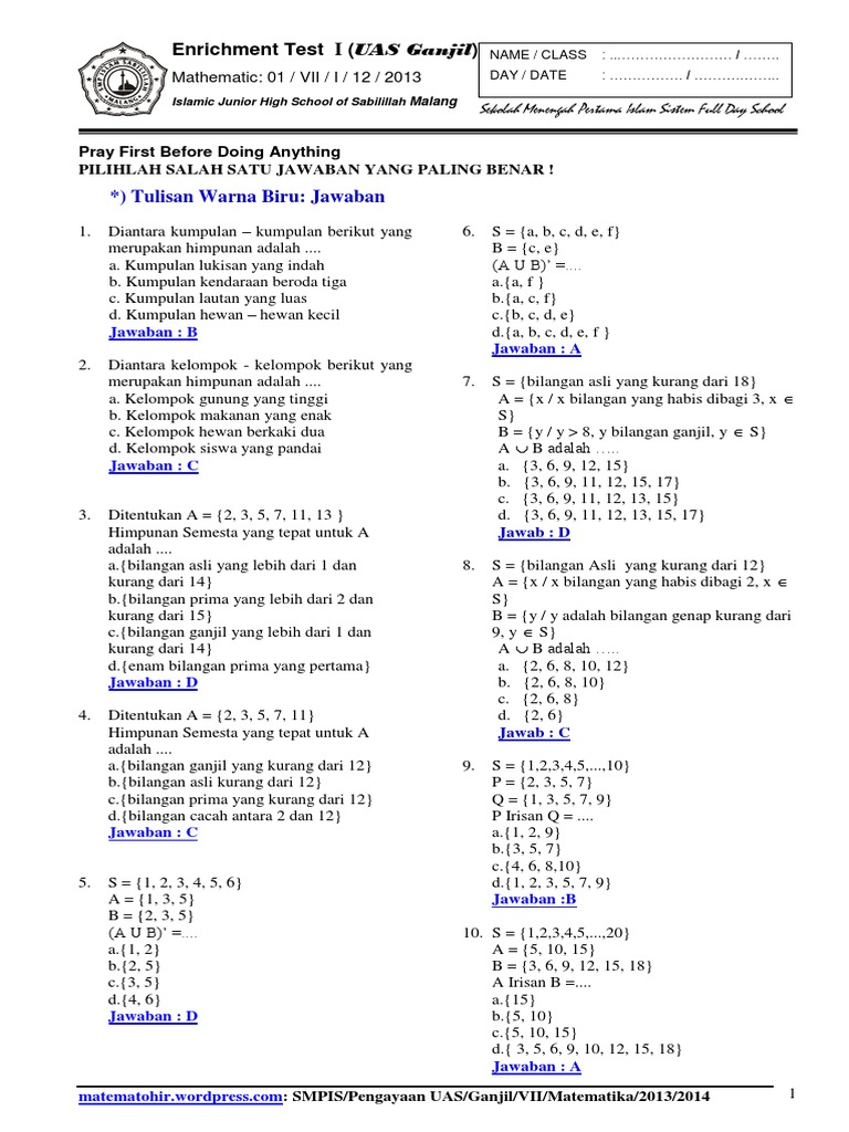 Detail Kunci Jawaban Buku Lks Matematika Kelas 7 Semester 1 Nomer 15