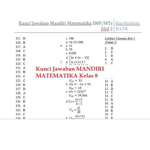 Detail Kunci Jawaban Buku Matematika Kelas 8 Kurikulum 2013 Semester 1 Nomer 9
