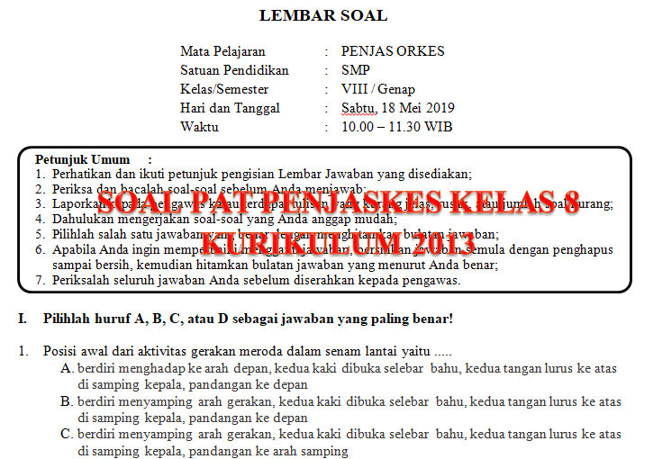 Detail Kunci Jawaban Buku Paket Penjaskes Kelas 8 Kurikulum 2013 Nomer 4