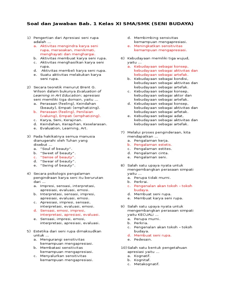 Detail Kunci Jawaban Buku Paket Seni Budaya Kelas 12 Nomer 25