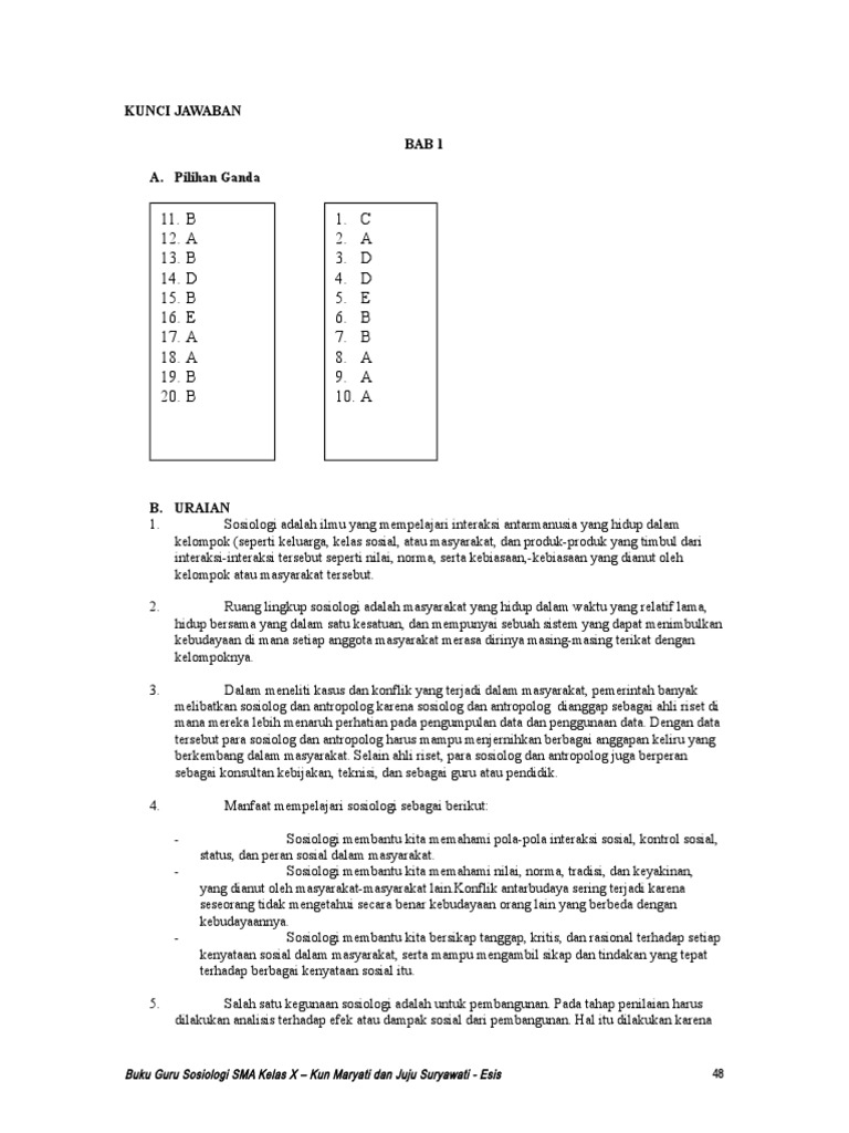Detail Kunci Jawaban Buku Paket Sosiologi Kelas 10 Kurikulum 2013 Nomer 15