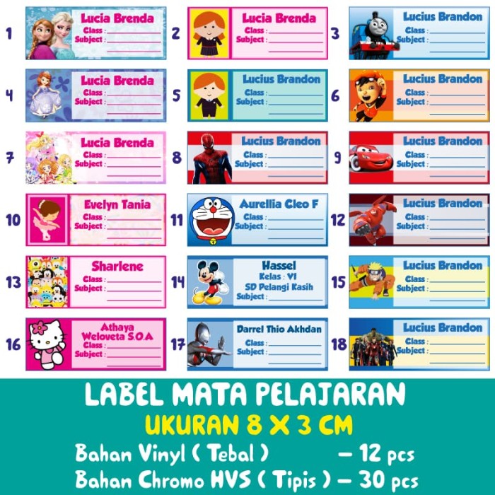 Detail Label Nama Buku Pelajaran Nomer 22