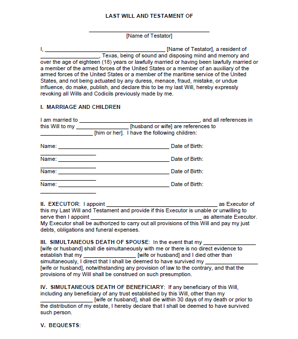 Download Last Will And Testament Template Nomer 51