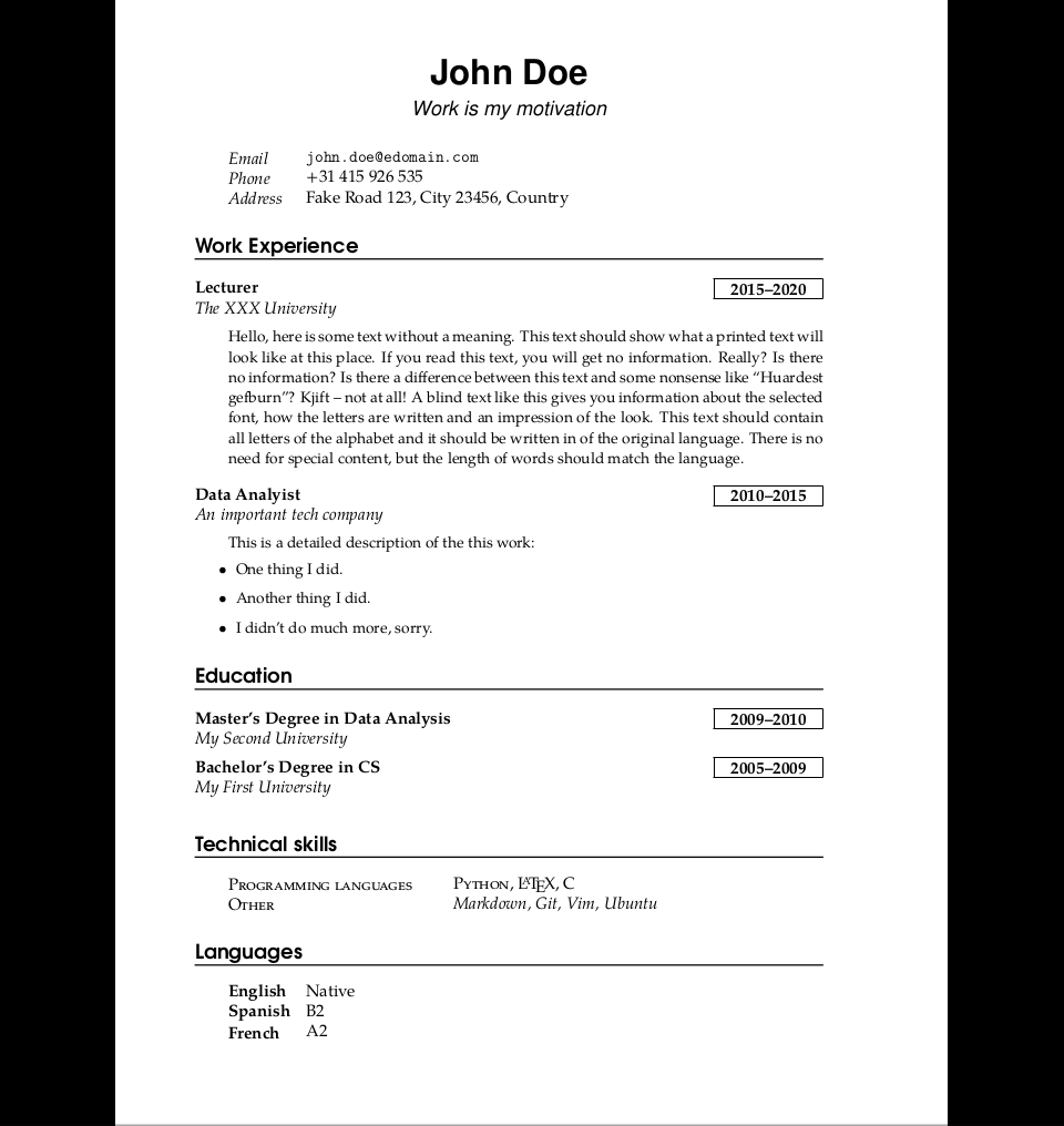 Detail Latex Cv Template Nomer 35