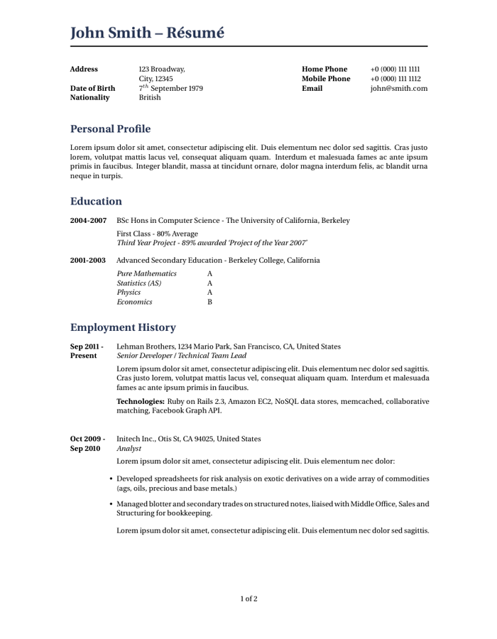 Detail Latex Cv Template Nomer 52
