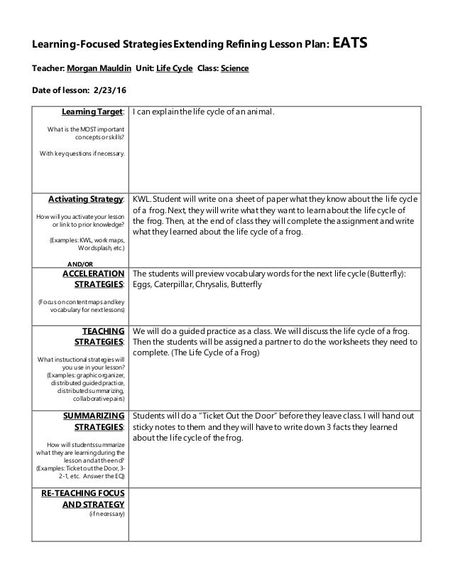 Detail Learning Focused Lesson Plan Template Nomer 13