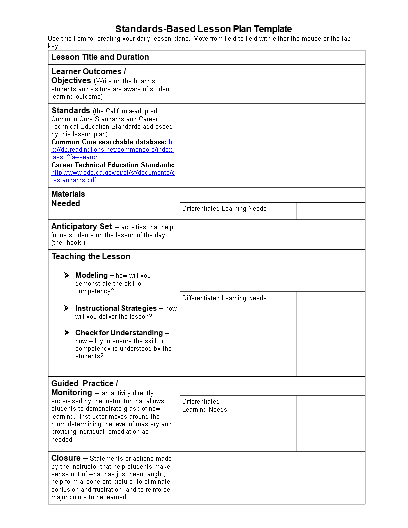 Detail Learning Focused Lesson Plan Template Nomer 29