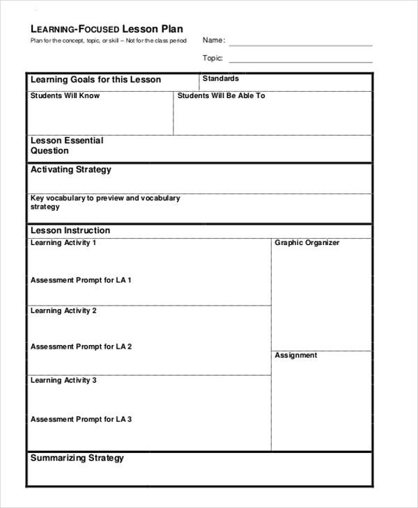 Detail Learning Focused Lesson Plan Template Nomer 8