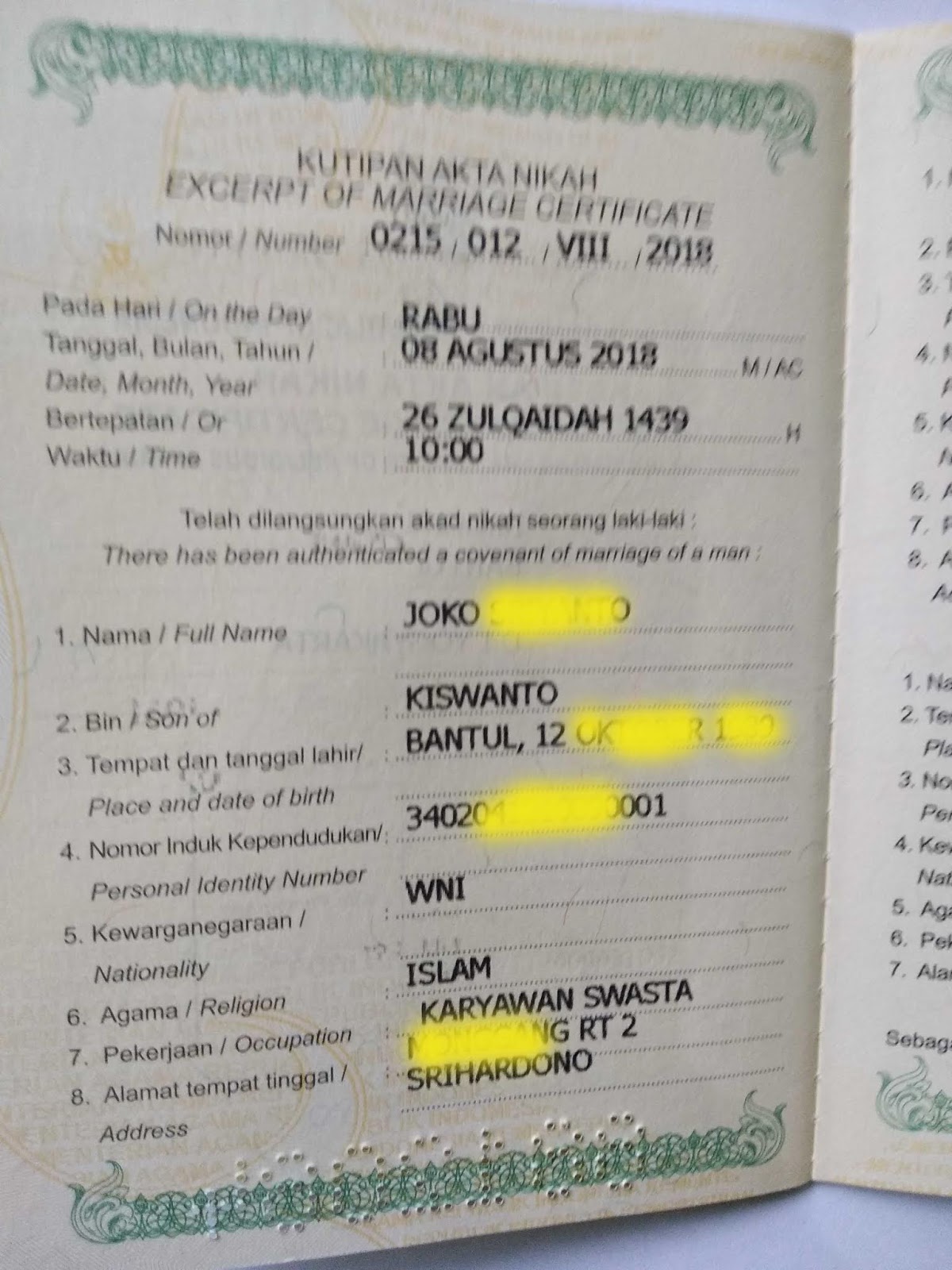 Detail Letak Nomor Akta Nikah Di Buku Nikah Nomer 4