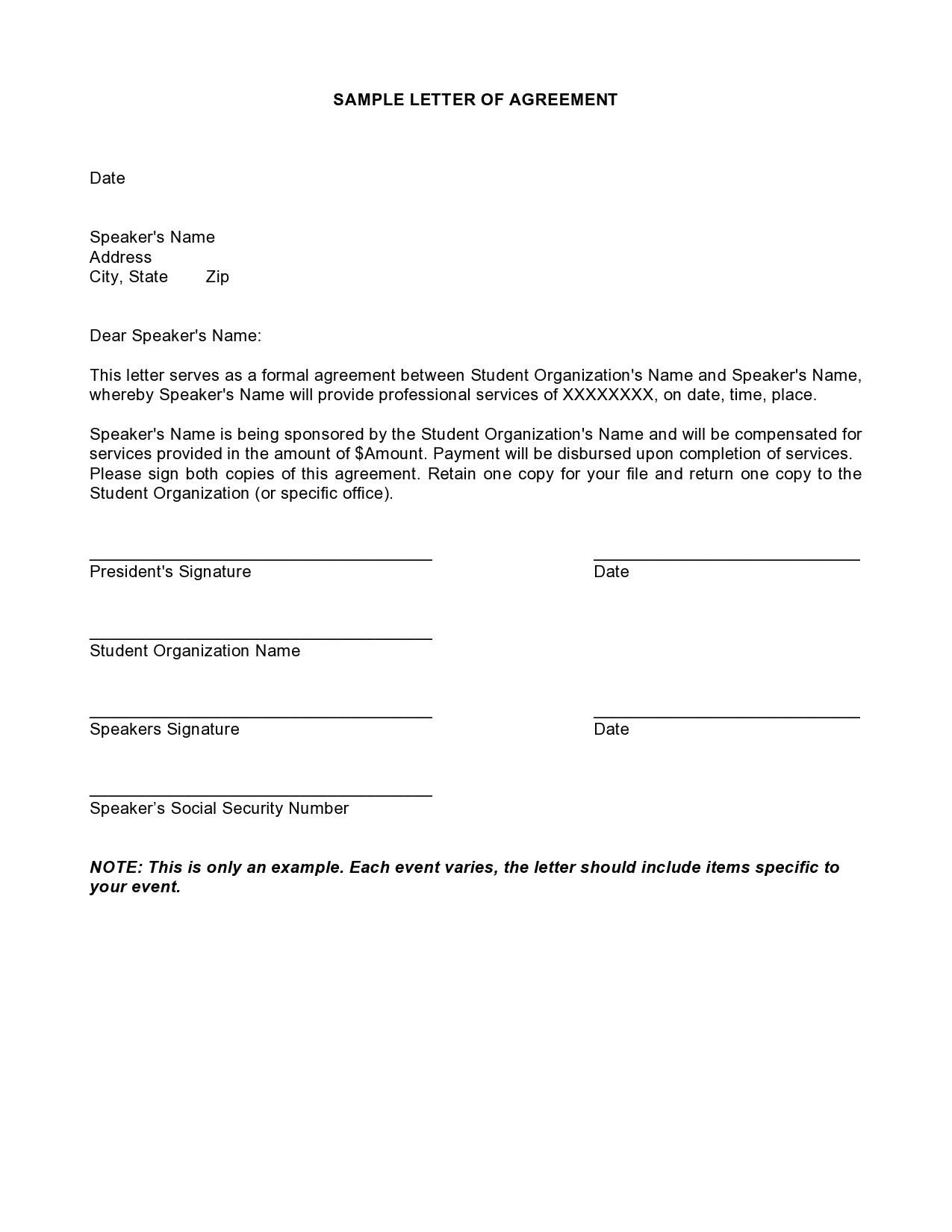 Detail Letter Of Agreement Template Nomer 2