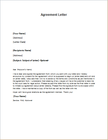 Detail Letter Of Agreement Template Nomer 13