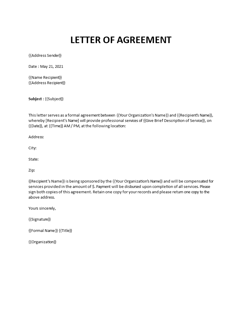 Detail Letter Of Agreement Template Nomer 17
