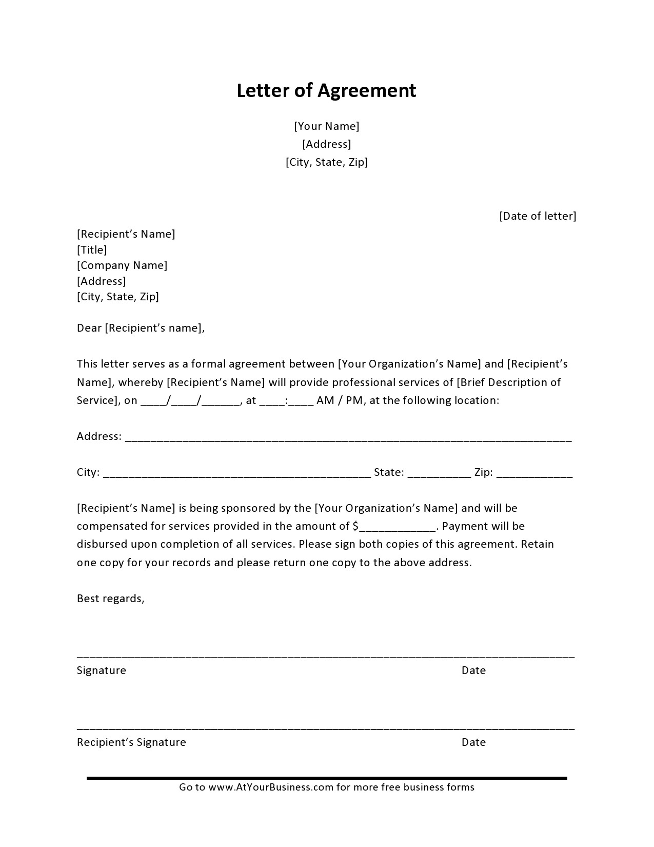 Detail Letter Of Agreement Template Nomer 3