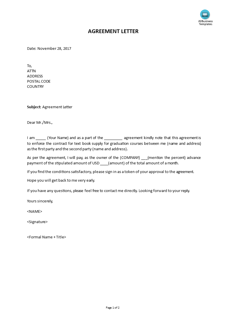 Detail Letter Of Agreement Template Nomer 22