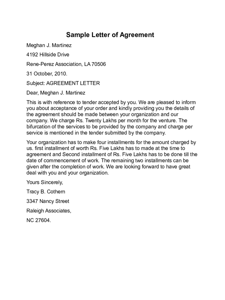 Detail Letter Of Agreement Template Nomer 30