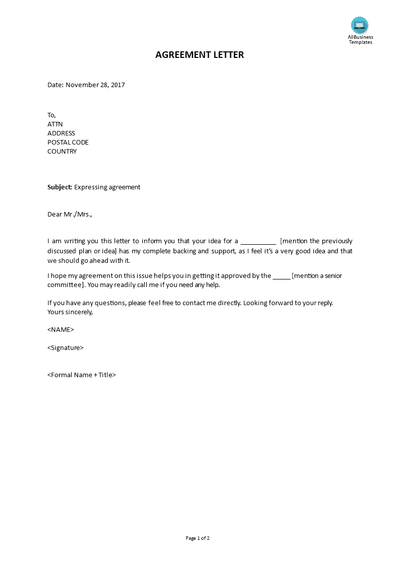 Detail Letter Of Agreement Template Nomer 37