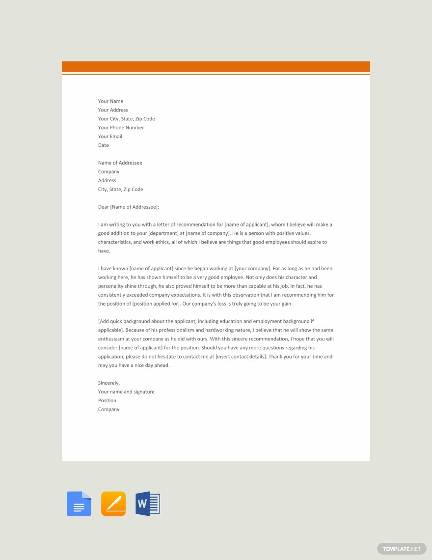 Detail Letter Of Recommendation Template Nomer 22