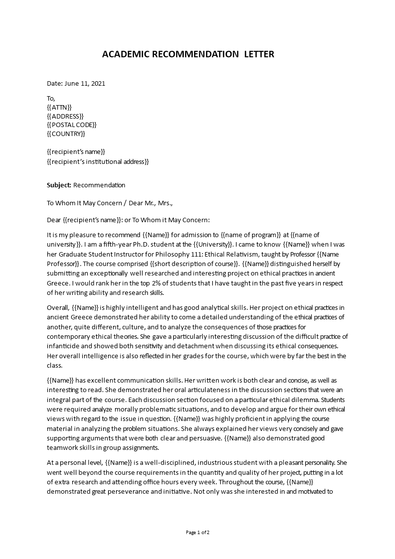 Detail Letter Of Recommendation Template Nomer 29