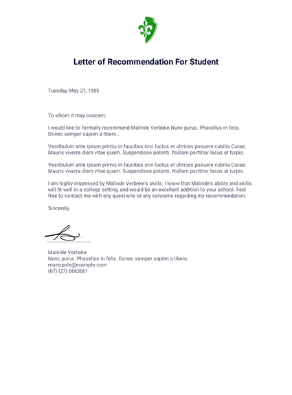 Detail Letter Of Recommendation Template Nomer 35