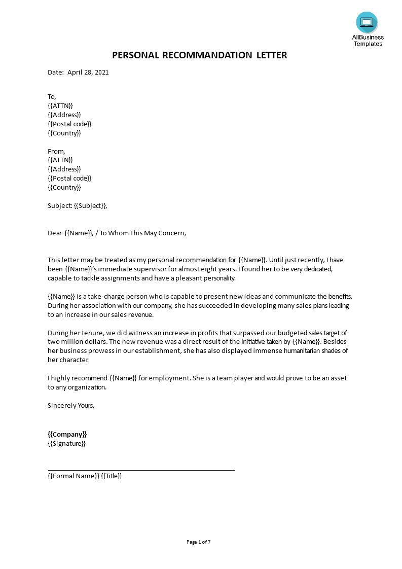 Detail Letter Of Recommendation Template Nomer 46