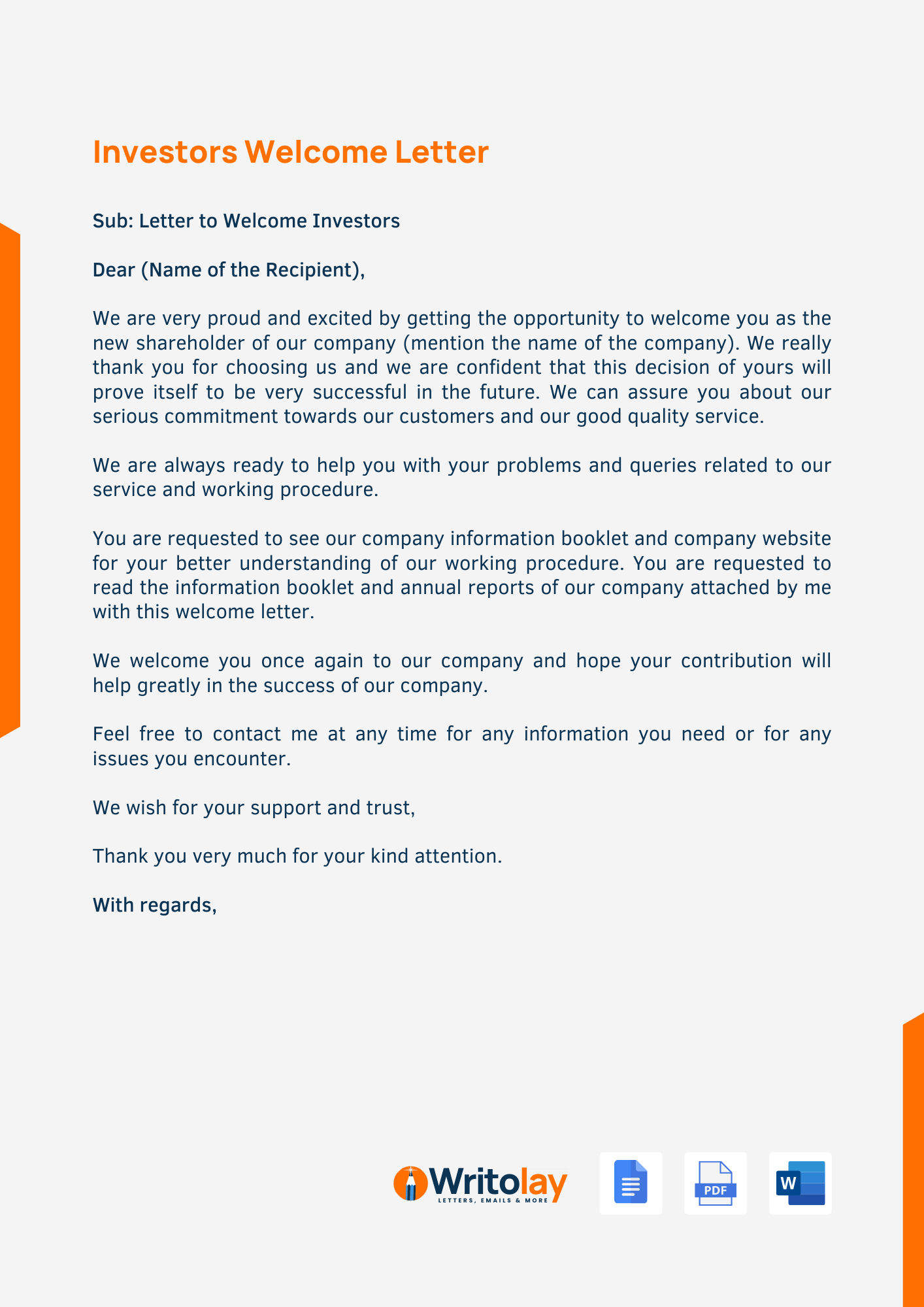 Detail Letter To Investors Template Nomer 52