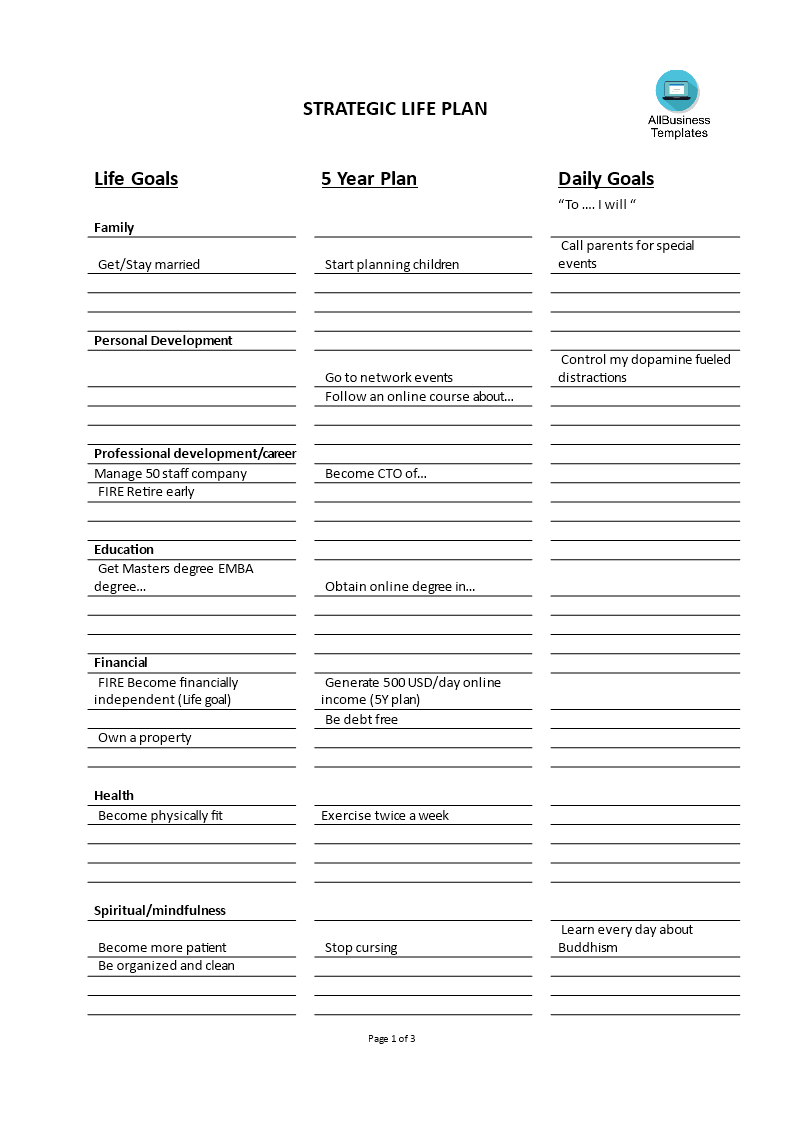 Detail Life Plan Template Nomer 15