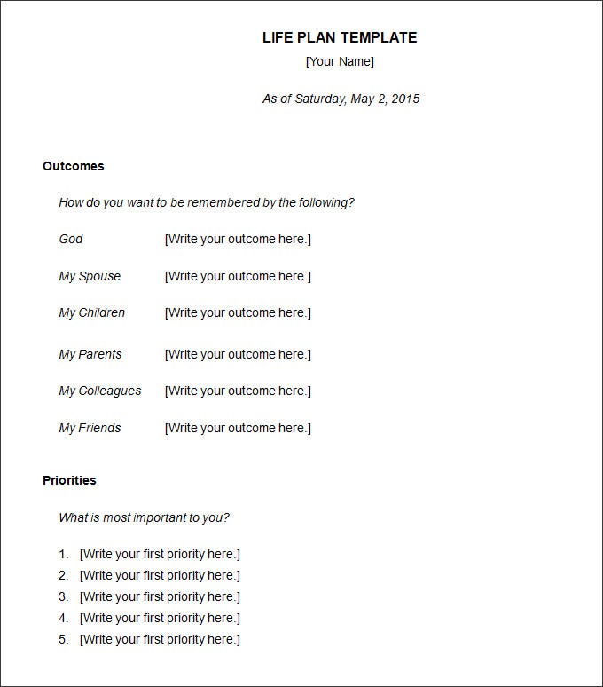 Detail Life Plan Template Nomer 10