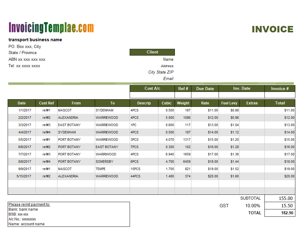 Detail Logistics Invoice Template Nomer 39