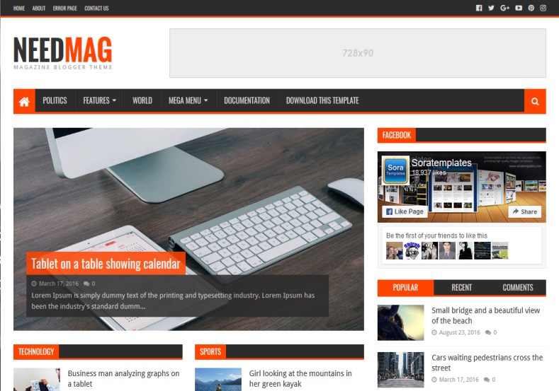 Detail Magazine Blogger Template Nomer 15