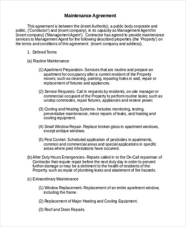 Detail Maintenance Service Agreement Template Nomer 6