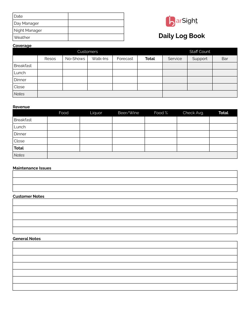 Detail Manager Log Book Template Nomer 2