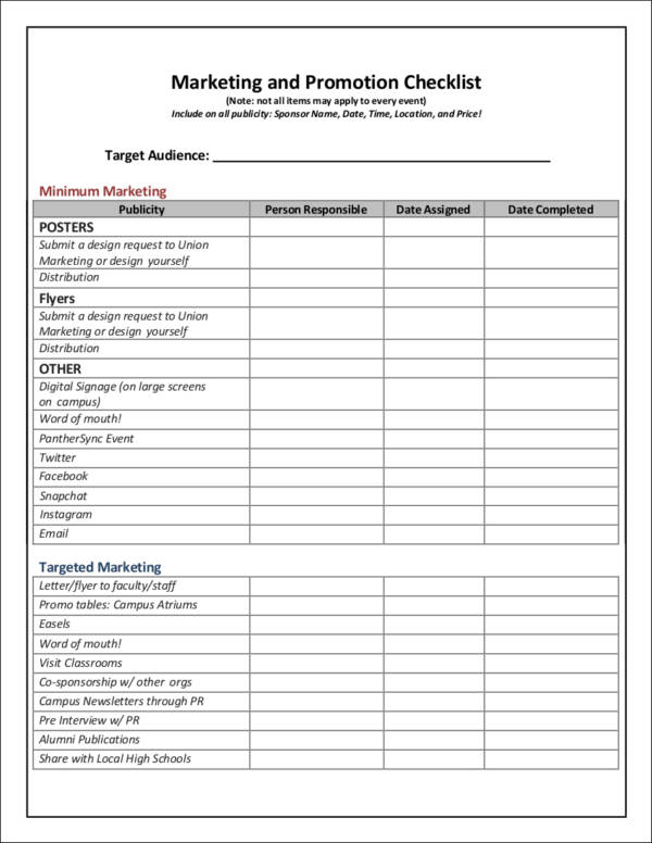 Detail Marketing Checklist Template Nomer 26