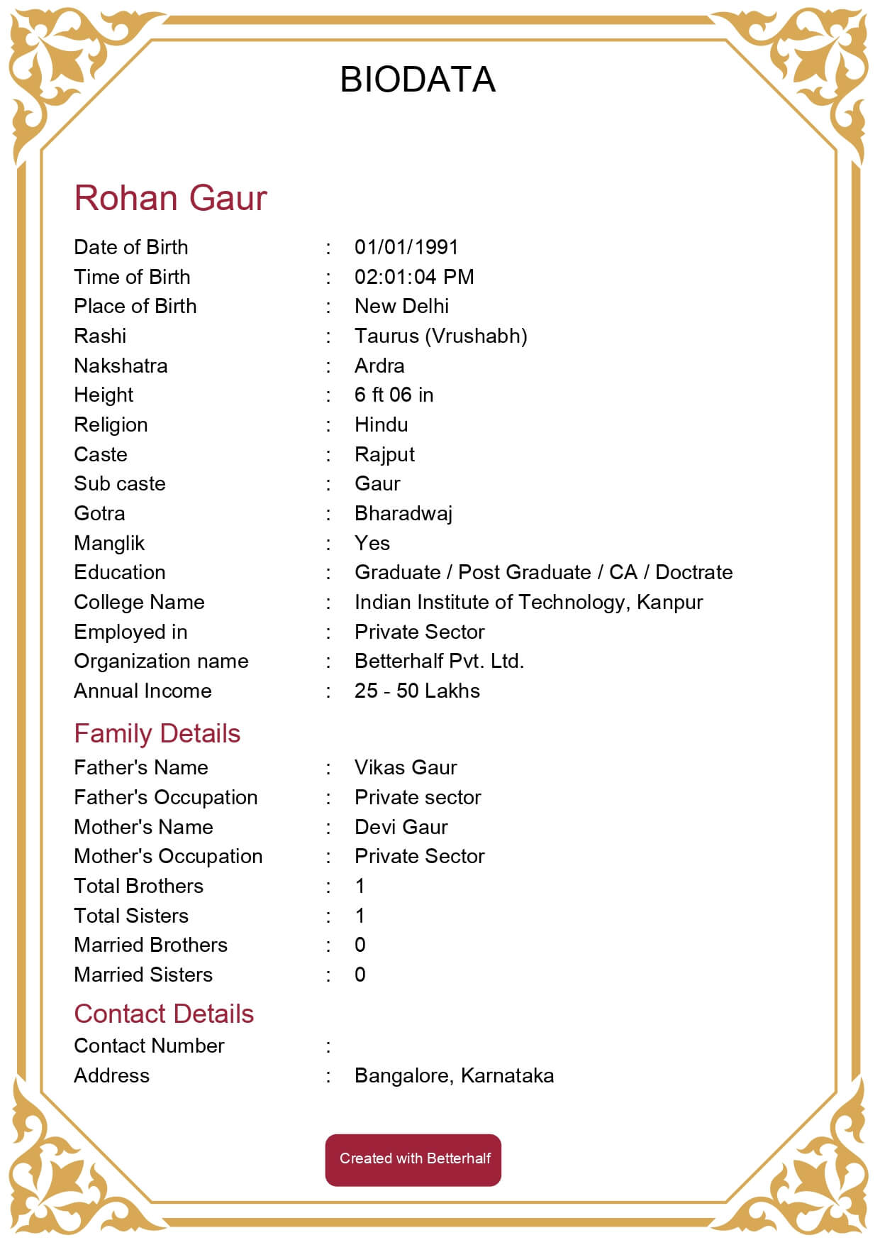 Detail Marriage Biodata Template Nomer 13