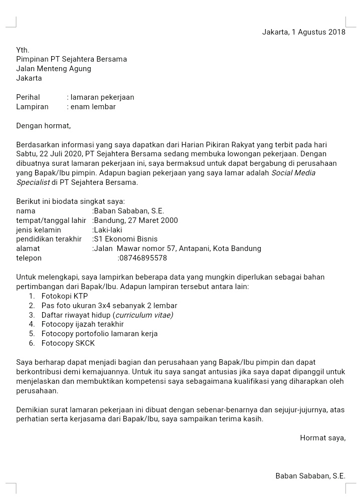 Materi Surat Lamaran Kerja - KibrisPDR