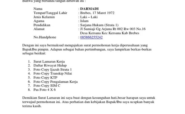 Detail Materi Surat Lamaran Kerja Nomer 54