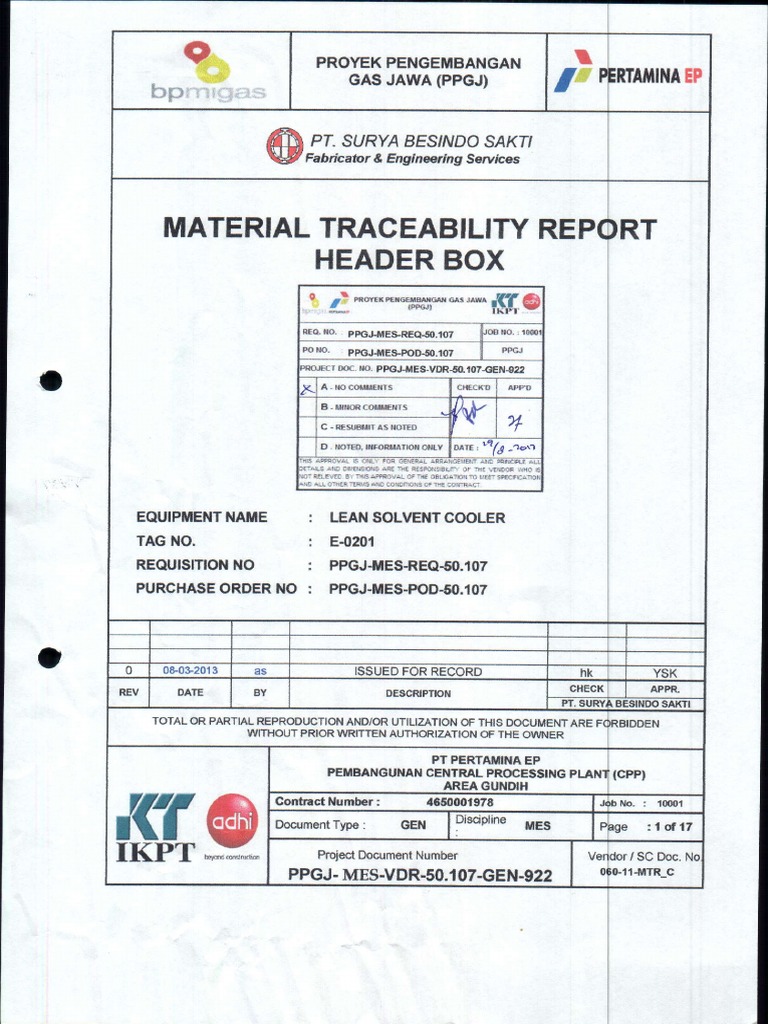 Detail Material Traceability Report Template Nomer 11