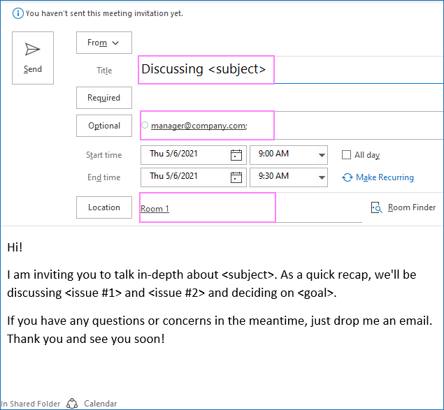 Detail Meeting Request Template Nomer 2