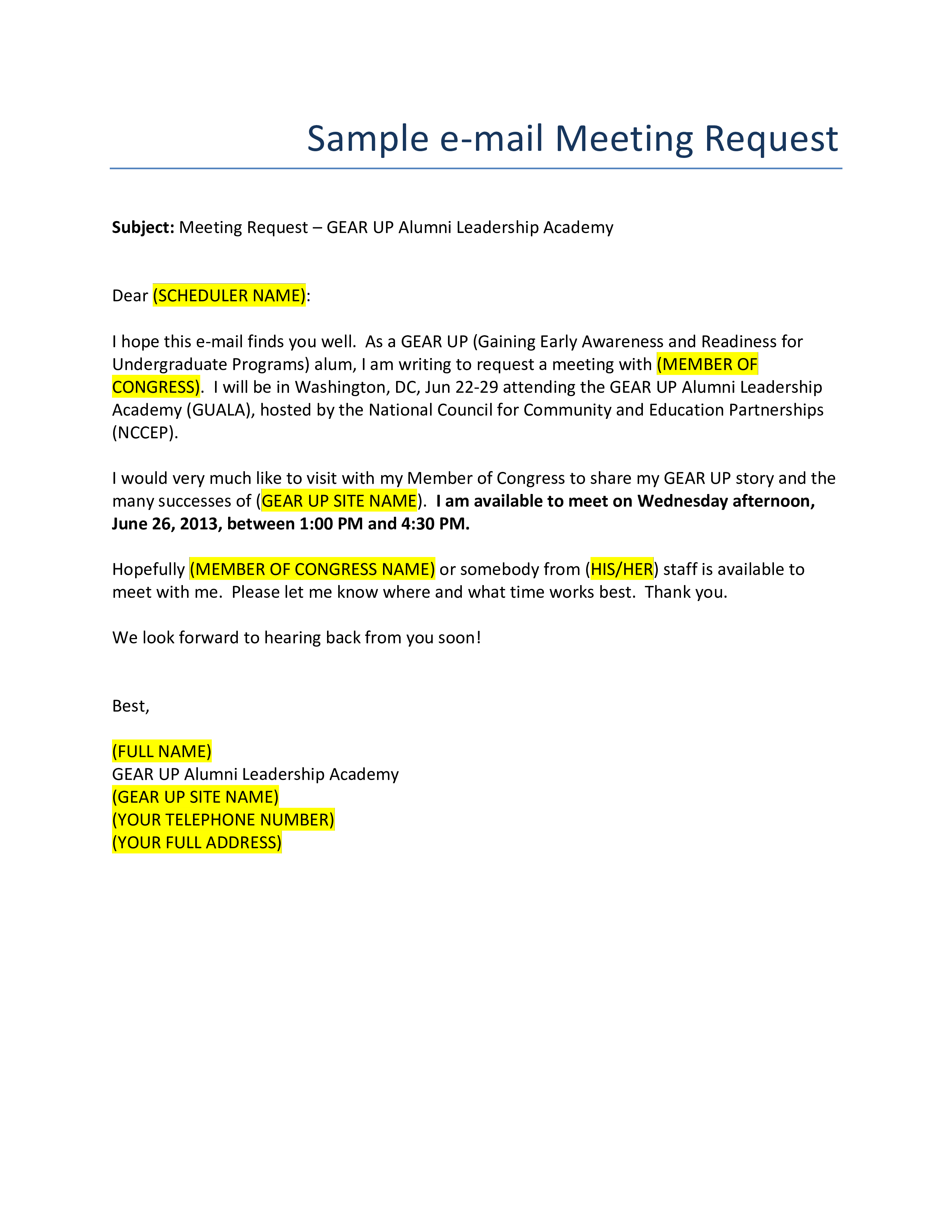 Detail Meeting Request Template Nomer 3