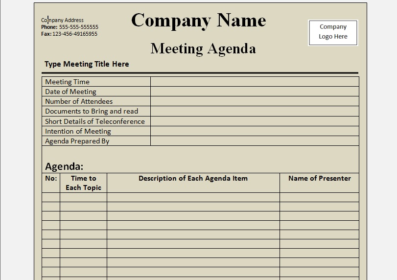 Detail Meeting Template Excel Nomer 35