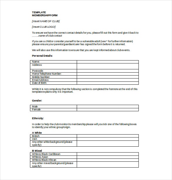 Detail Membership Application Form Template Free Nomer 8