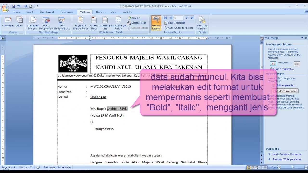 Detail Membuat Surat Massal Di Word 2007 Nomer 16