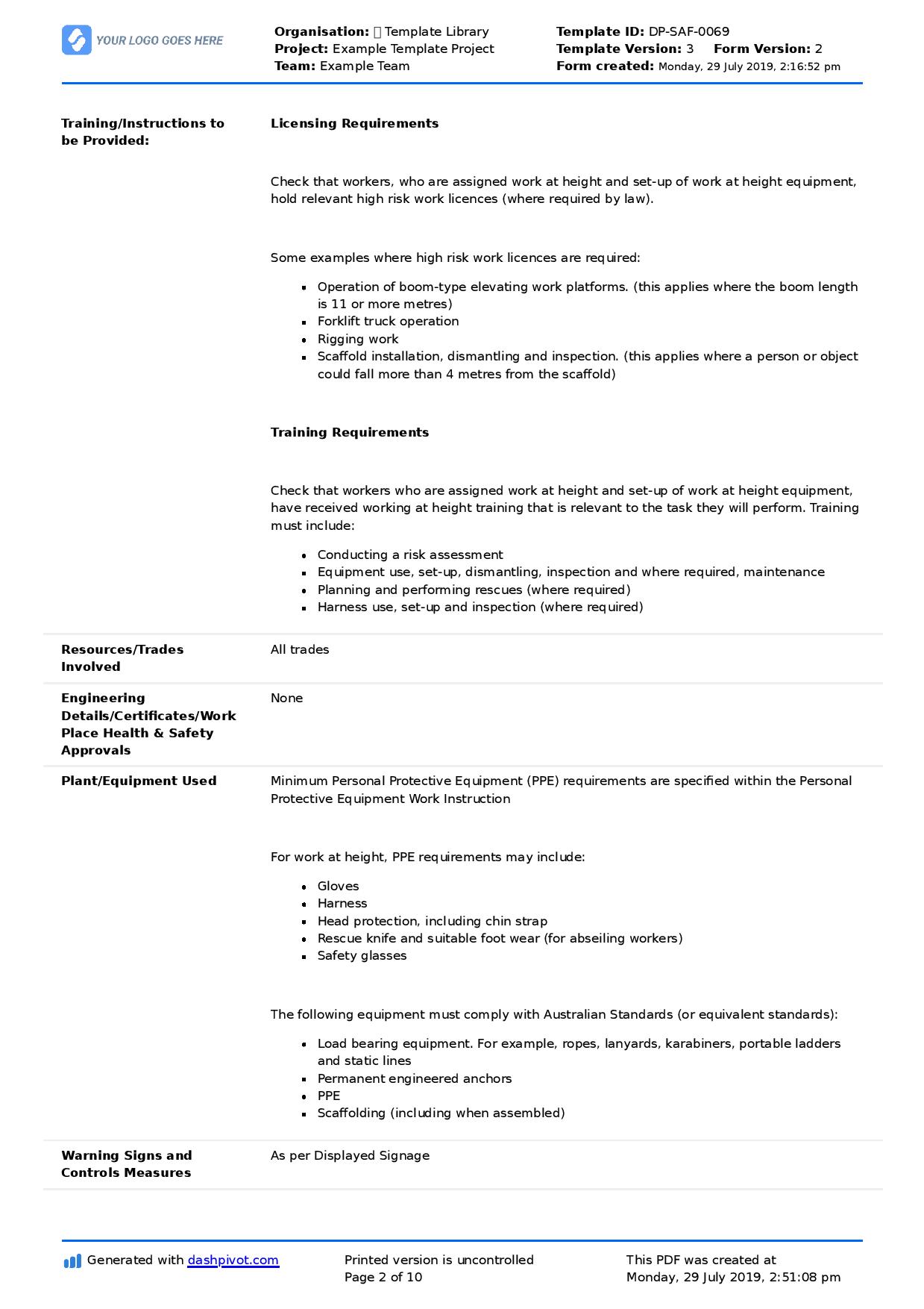 Detail Method Statement For Working At Height Template Nomer 2