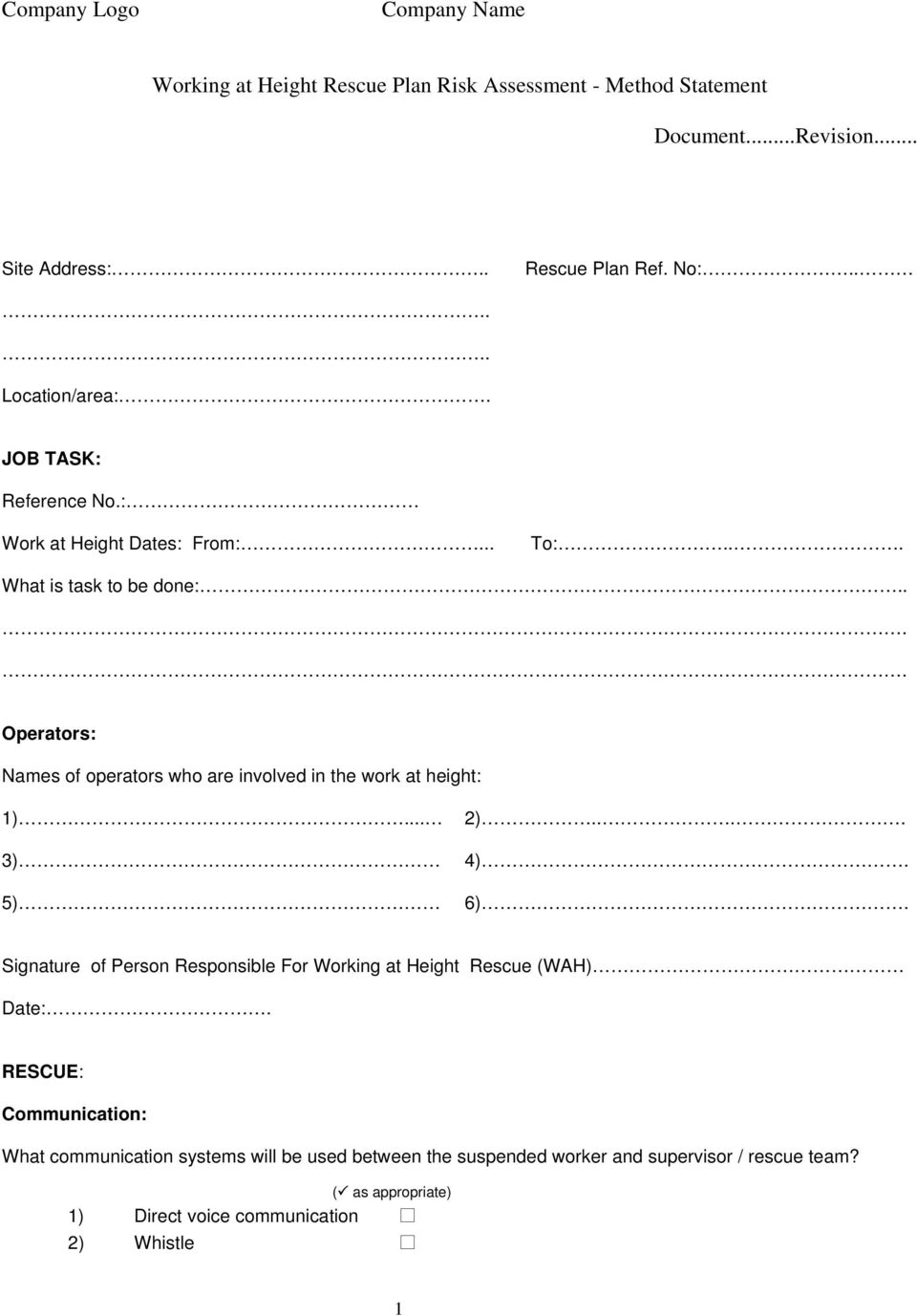 Detail Method Statement For Working At Height Template Nomer 13